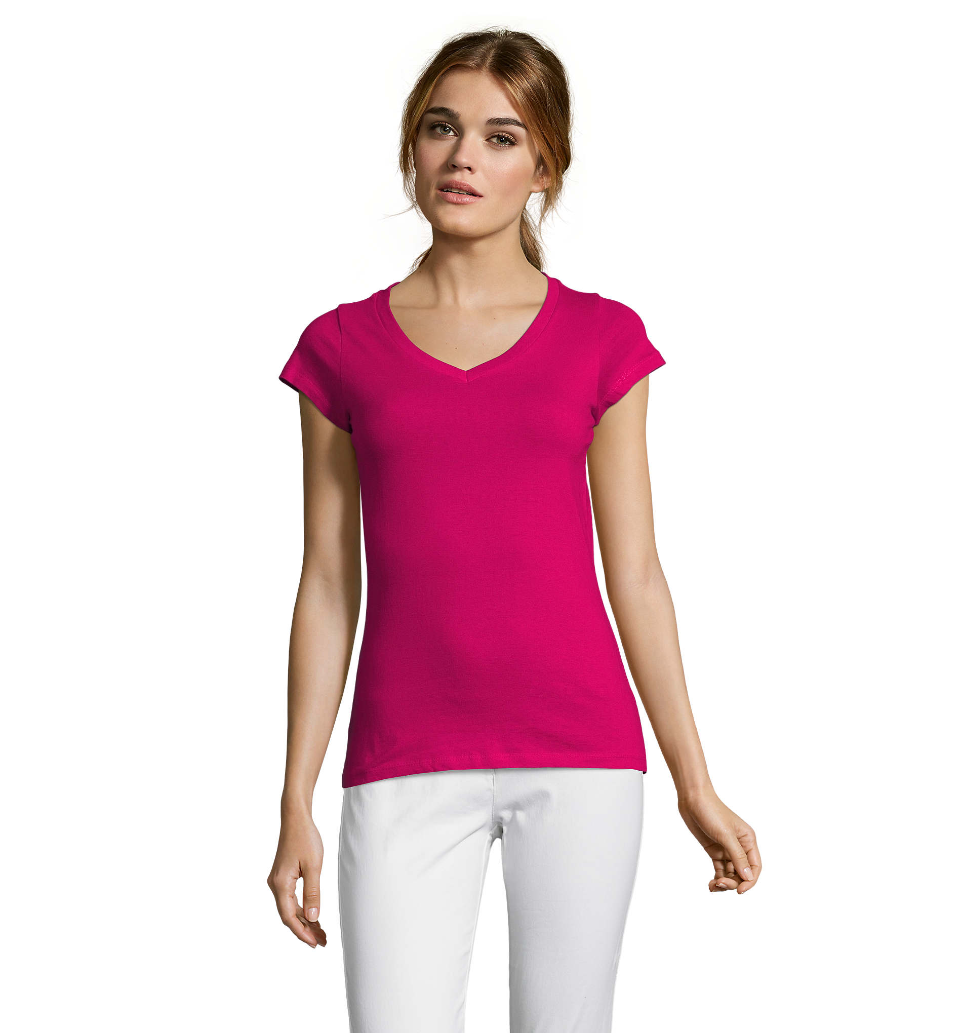 T-shirt personnalisable femme col V 150g Moon Fuchsia 1